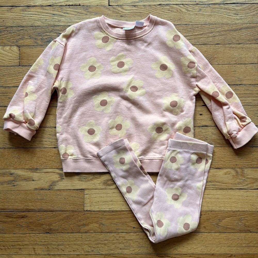 ZARA Flower Sweatshirt and Leggings Set Girls Toddler size 4-5 Like New